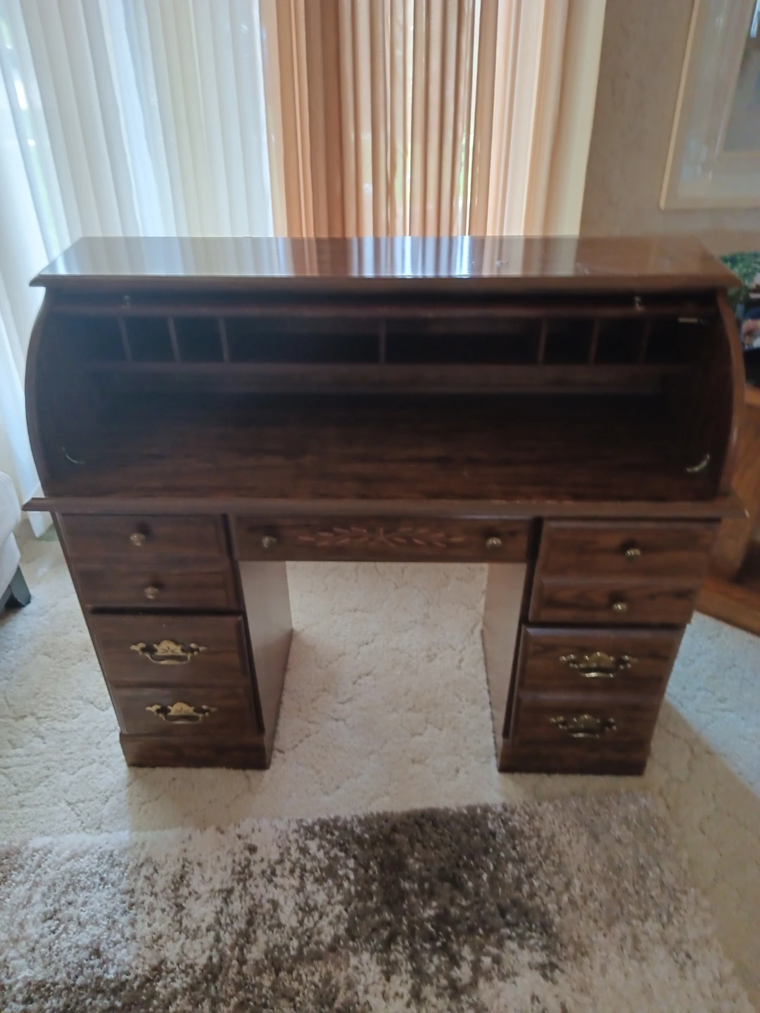 Vintage Oak Roll Top Desk with Drawers - photo 5