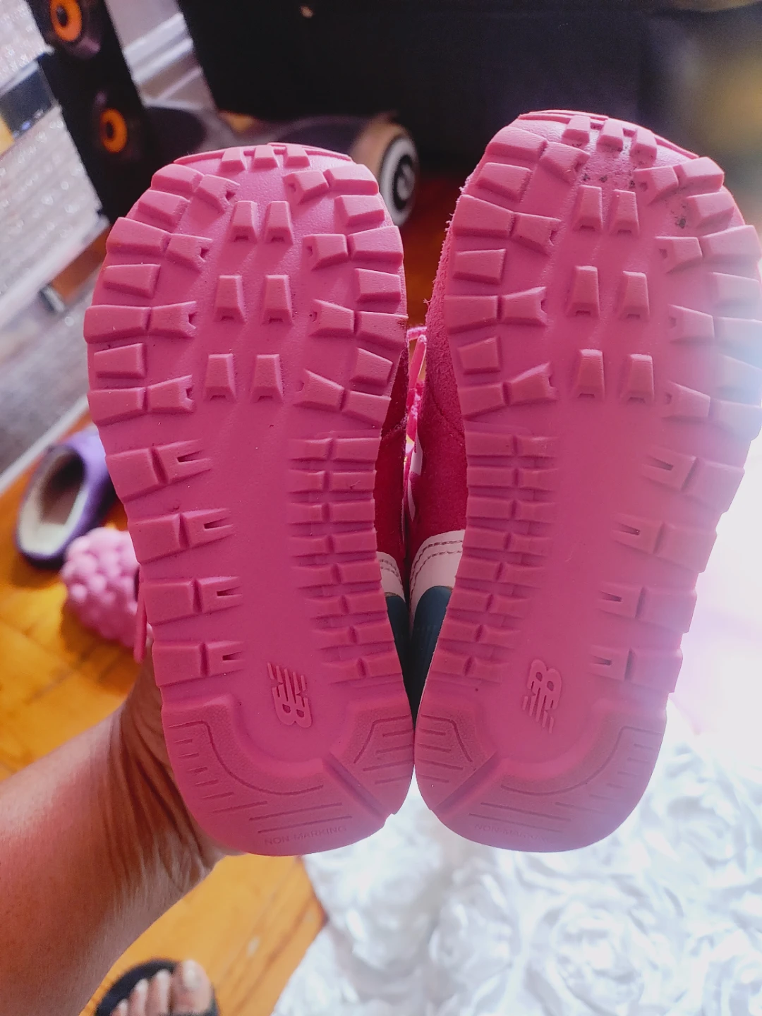 New Balance 574 Pink Kids Shoes Size 7 used - photo 4
