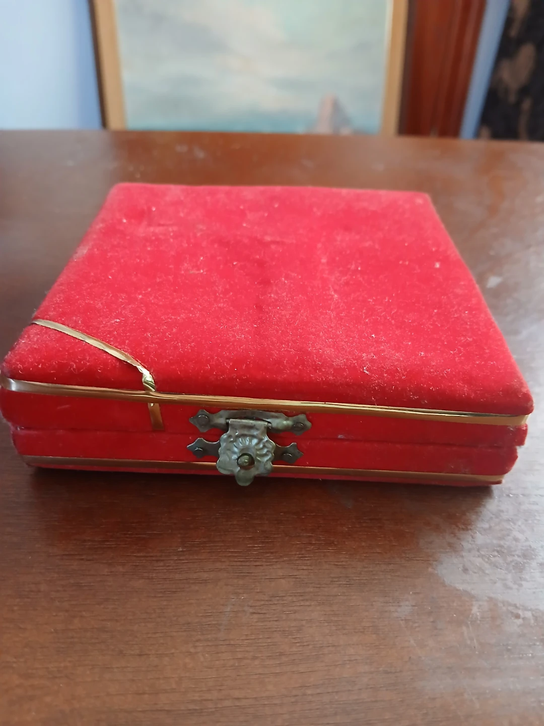 Vintage Red Velvet Keepsake Box with Ornate Appliques - photo 3