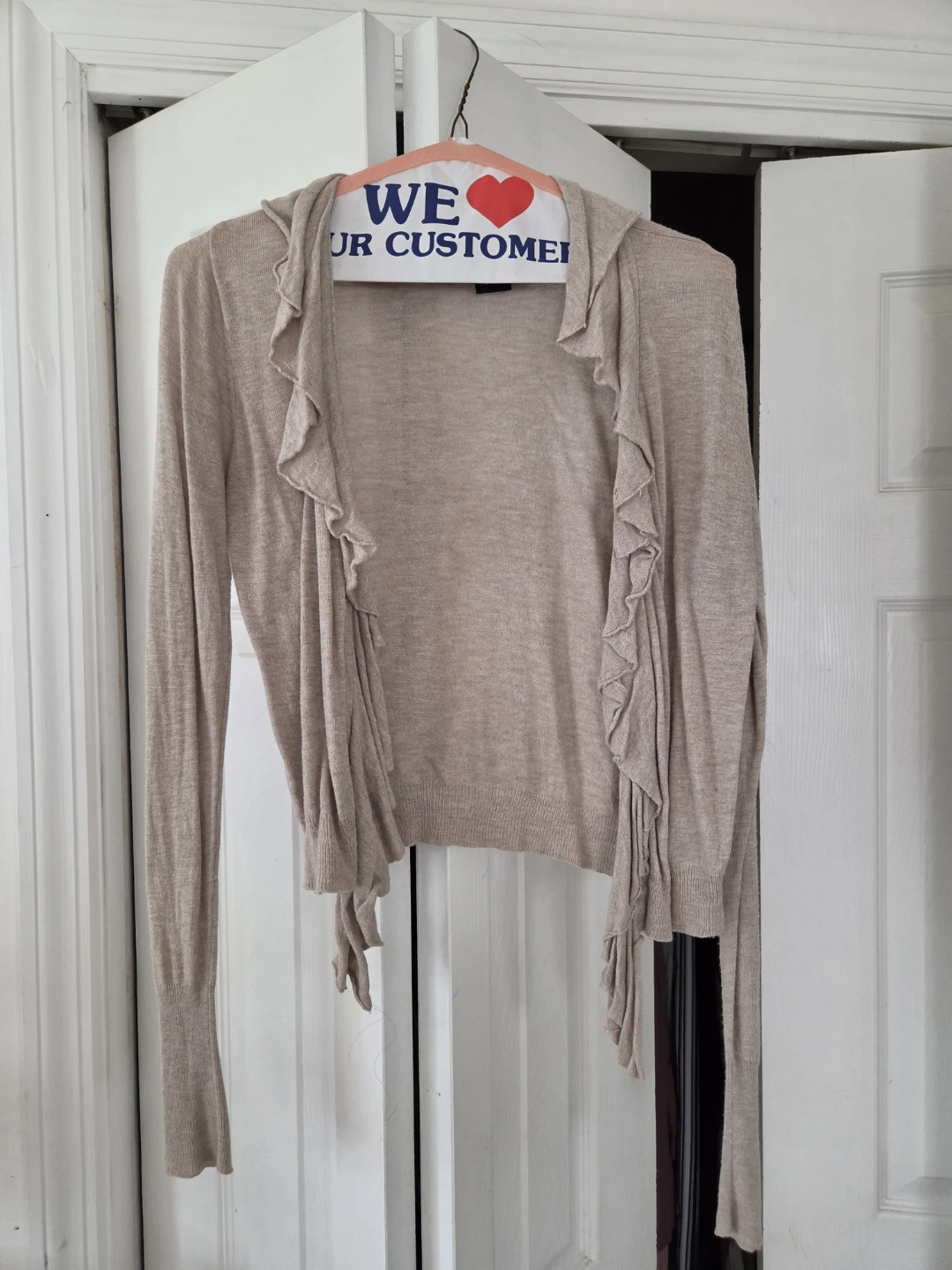 Lightweight Beige Ruffle Cardigan