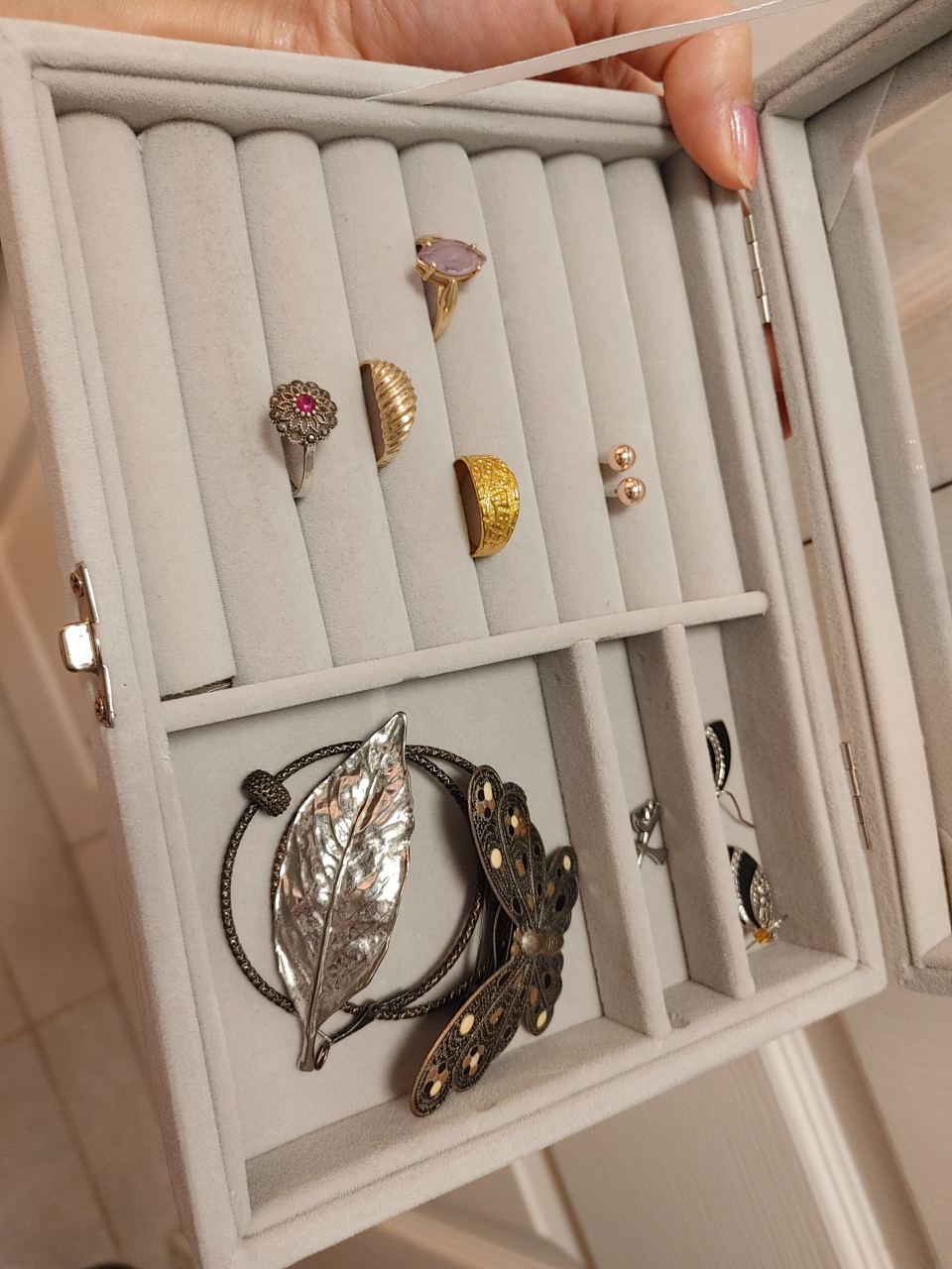 Grey Velvet Jewelry Organizer Box with Clear Lid - photo 2