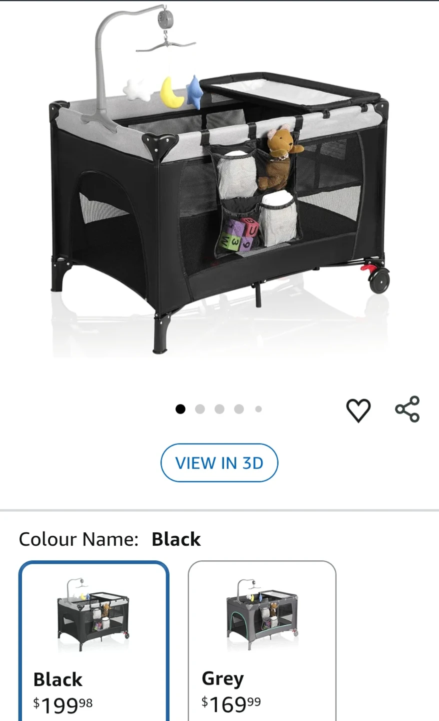 Black Playpen with Detachable Changing Table and Mobile