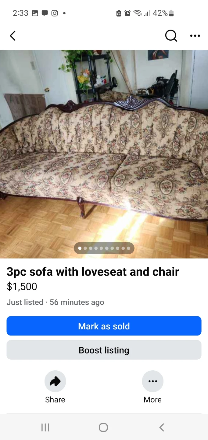 Vintage 3pc Sofa Set with Loveseat and Chair - photo 4