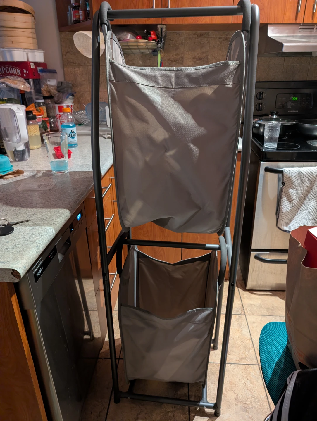 Grey Two-Tier Laundry Hamper