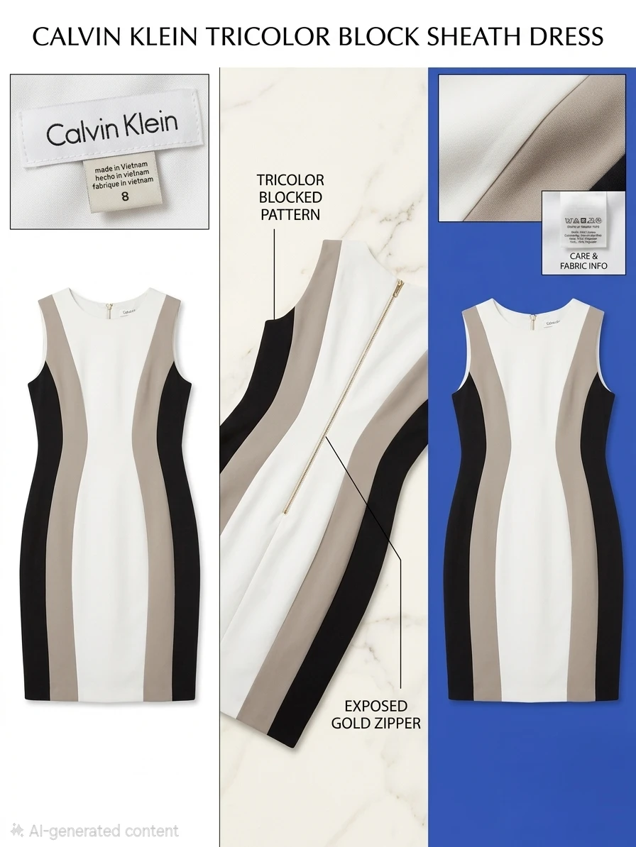 Calvin Klein Tricolor Block Sheath Dress Size 8
