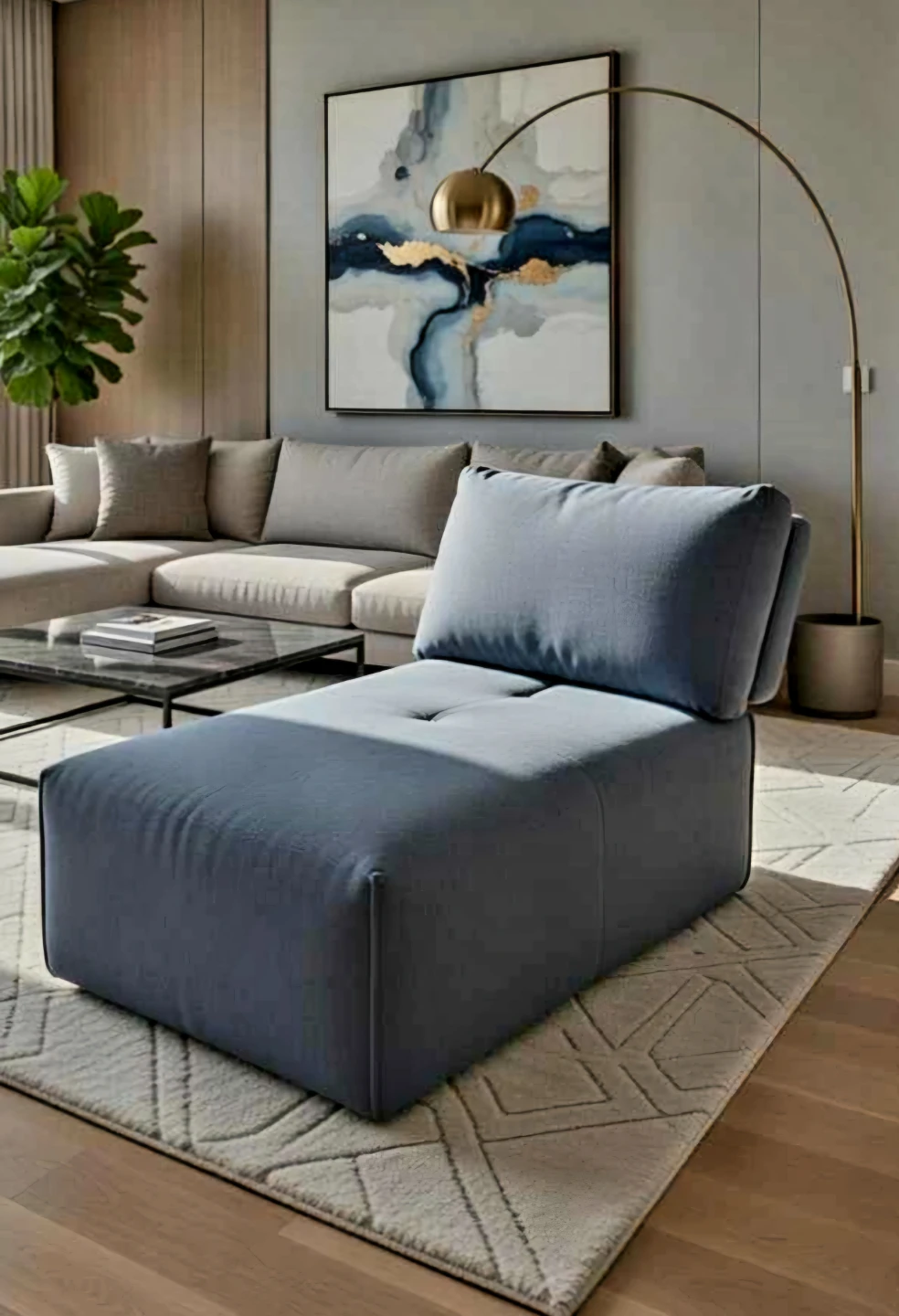 New Moes 2 in 1 Navy Blue Convertible Couch/Single Seater - photo 2