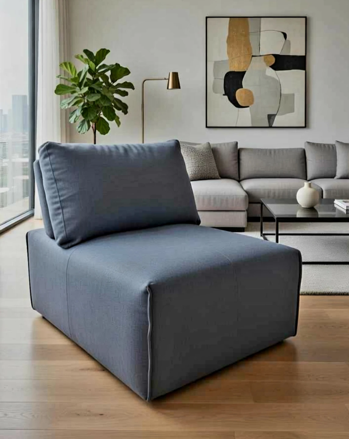 New Moes 2 in 1 Navy Blue Convertible Couch/Single Seater - photo 3
