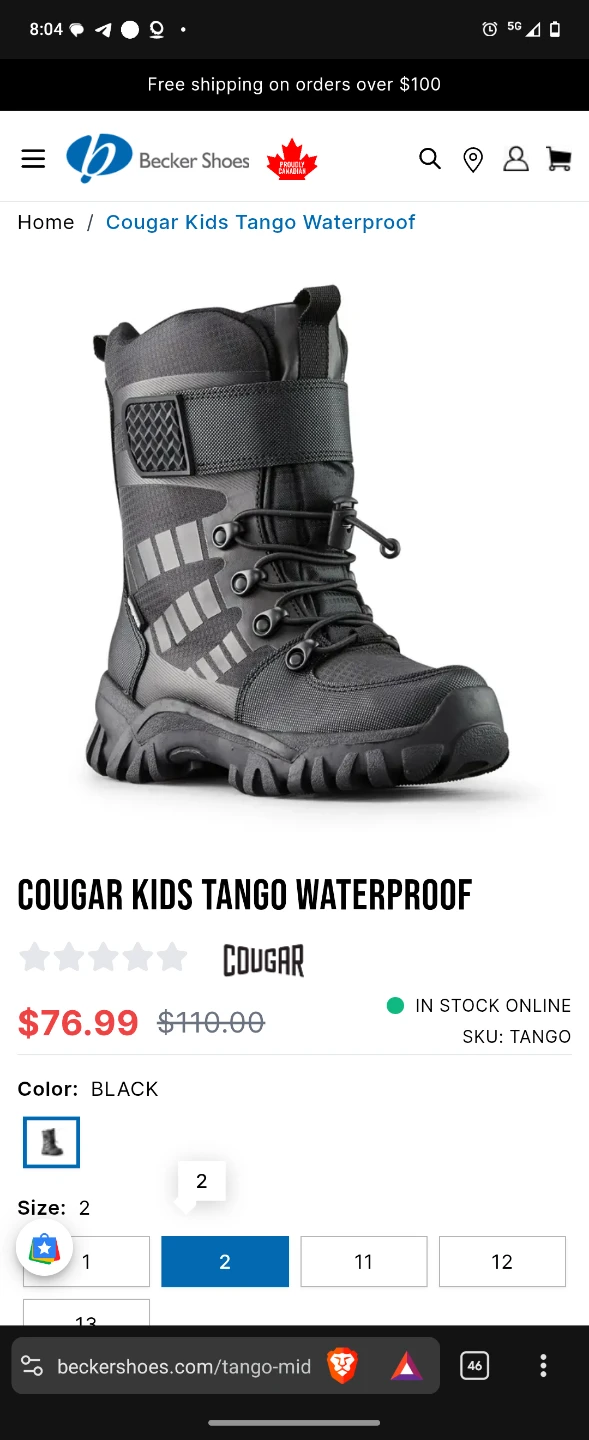 Cougar Kids Tango Waterproof Boots Size 2 - photo 4