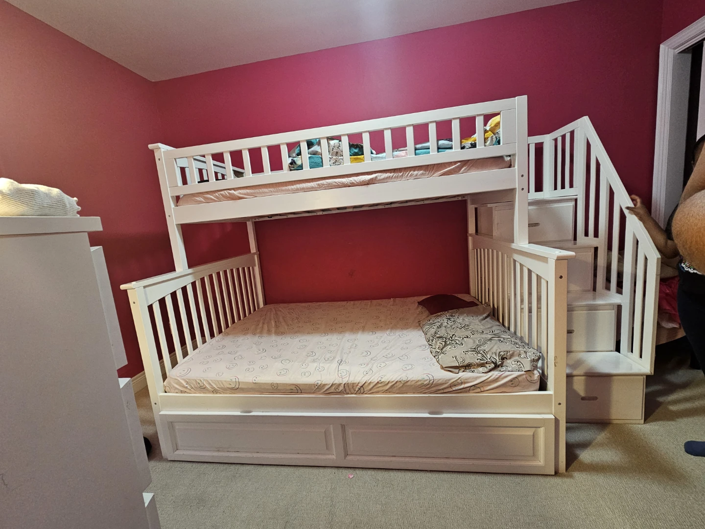 White Bunk Bed with Stairs and Storage - photo 4