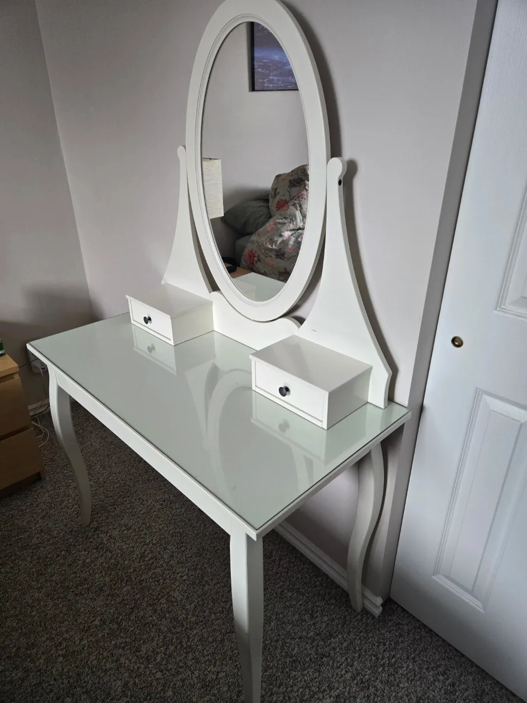 White Vanity Table with Mirror and Drawers