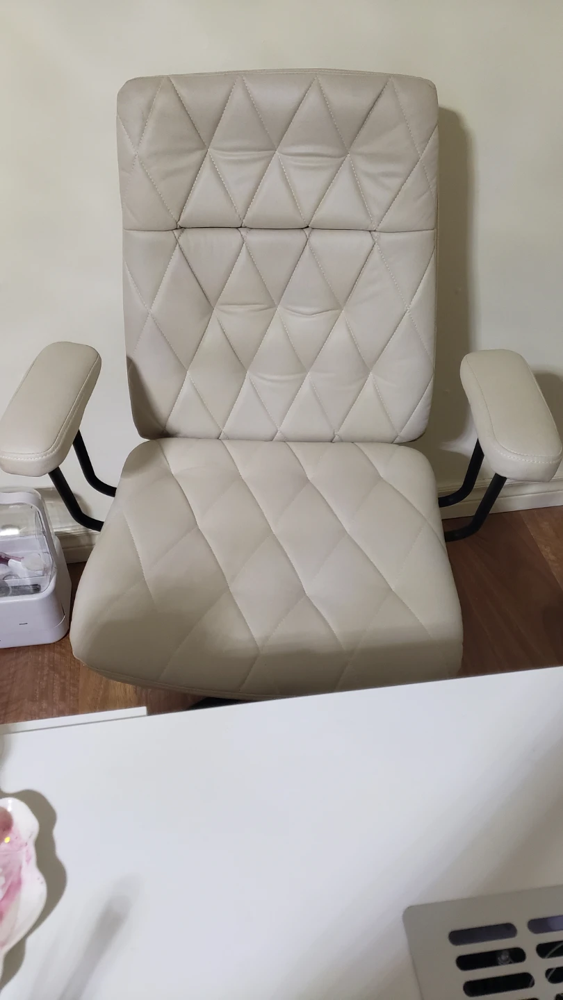 Cream Faux Leather Office Chair with Diamond Stitching