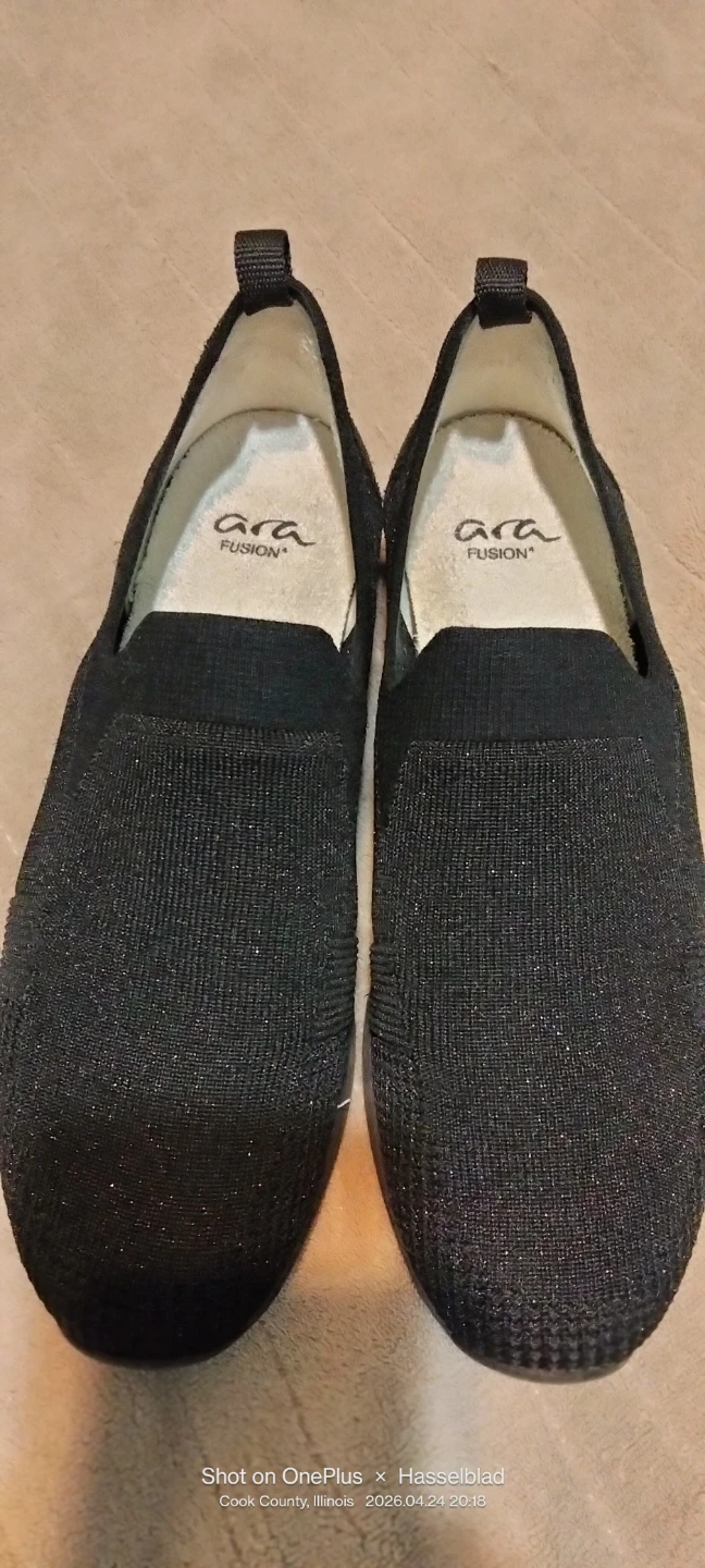 Ara Fusion Black Slip-On Shoes