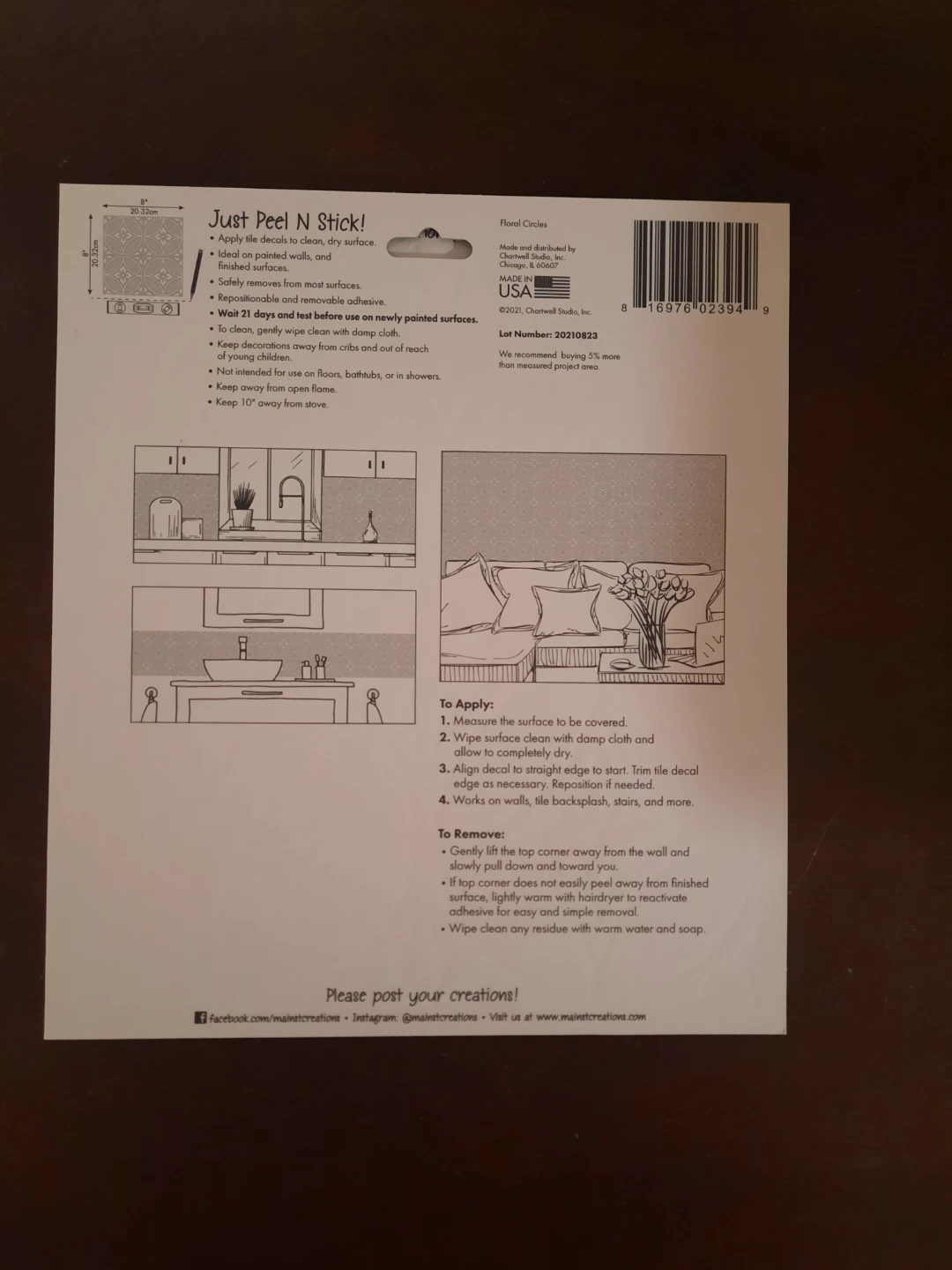 Main Street Wall Creations Peel & Stick Removable Tile Decal - - photo 2