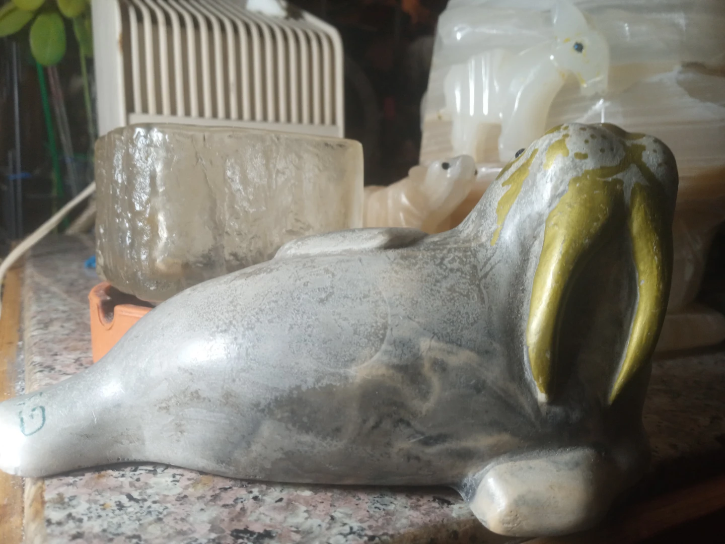 Grey Walrus Figurine with Gold Tusks