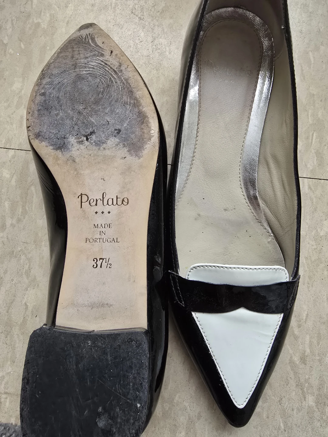 Perlato Women's Black & White Patent Leather Pointed - Size 37.5 - photo 2