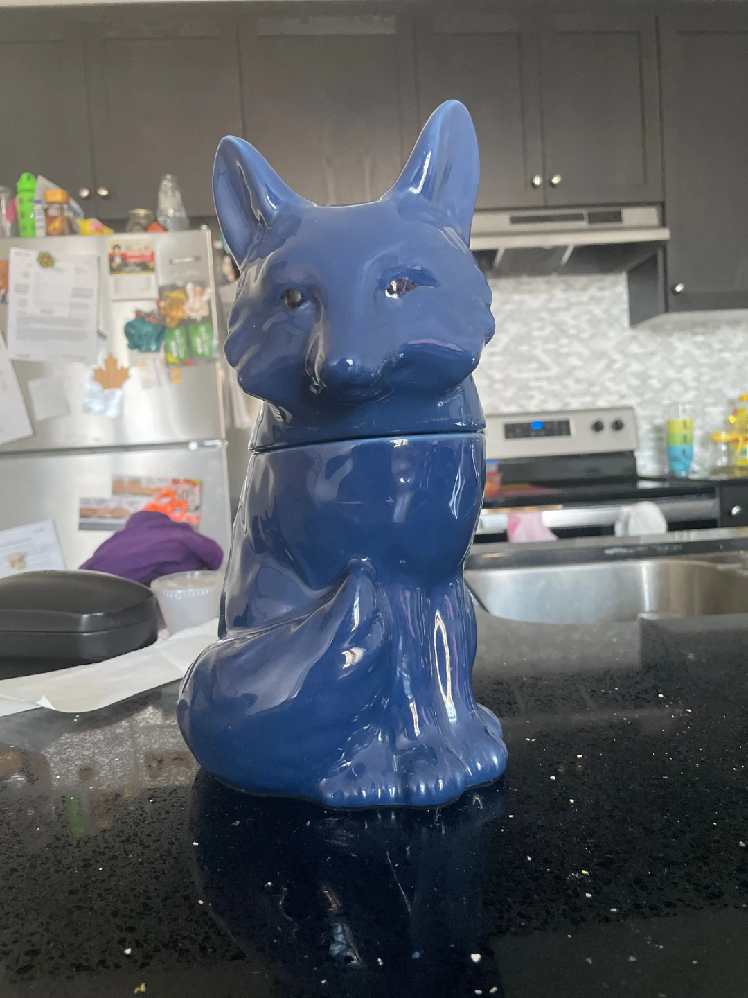 Blue Ceramic Fox Cookie Jar - photo 2