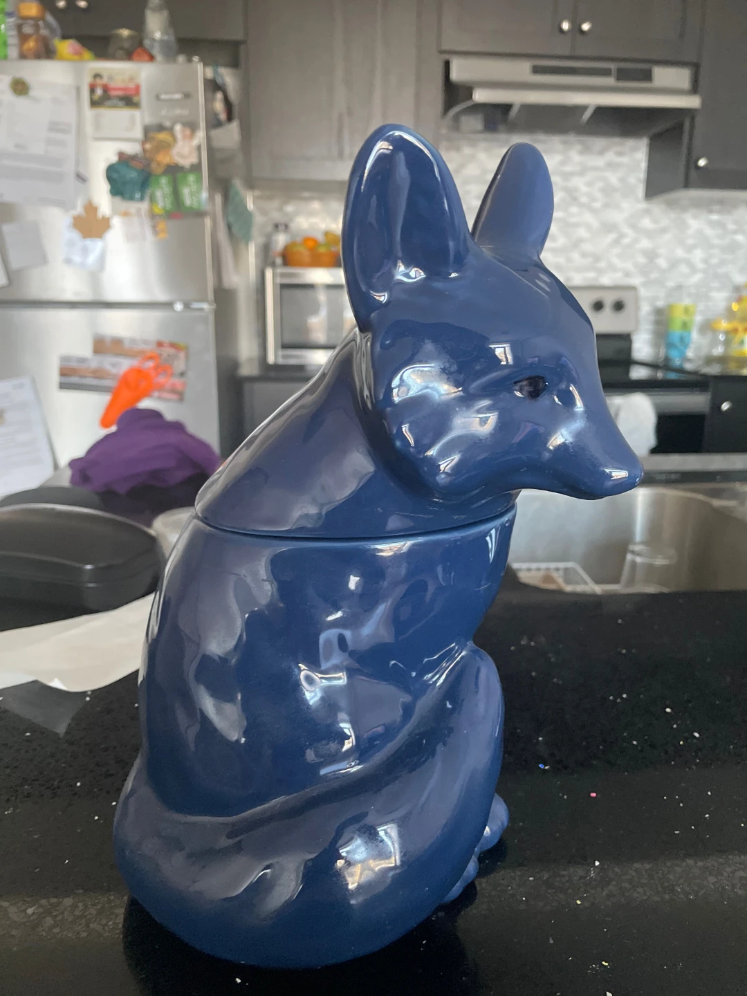 Blue Ceramic Fox Cookie Jar - photo 4