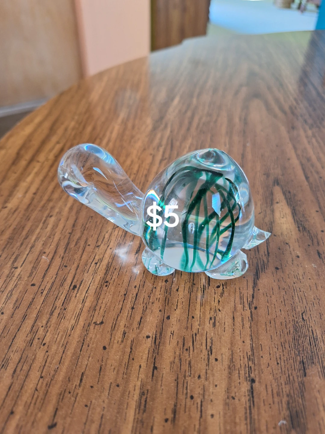 Glass Turtle Figurine with Green Swirls
