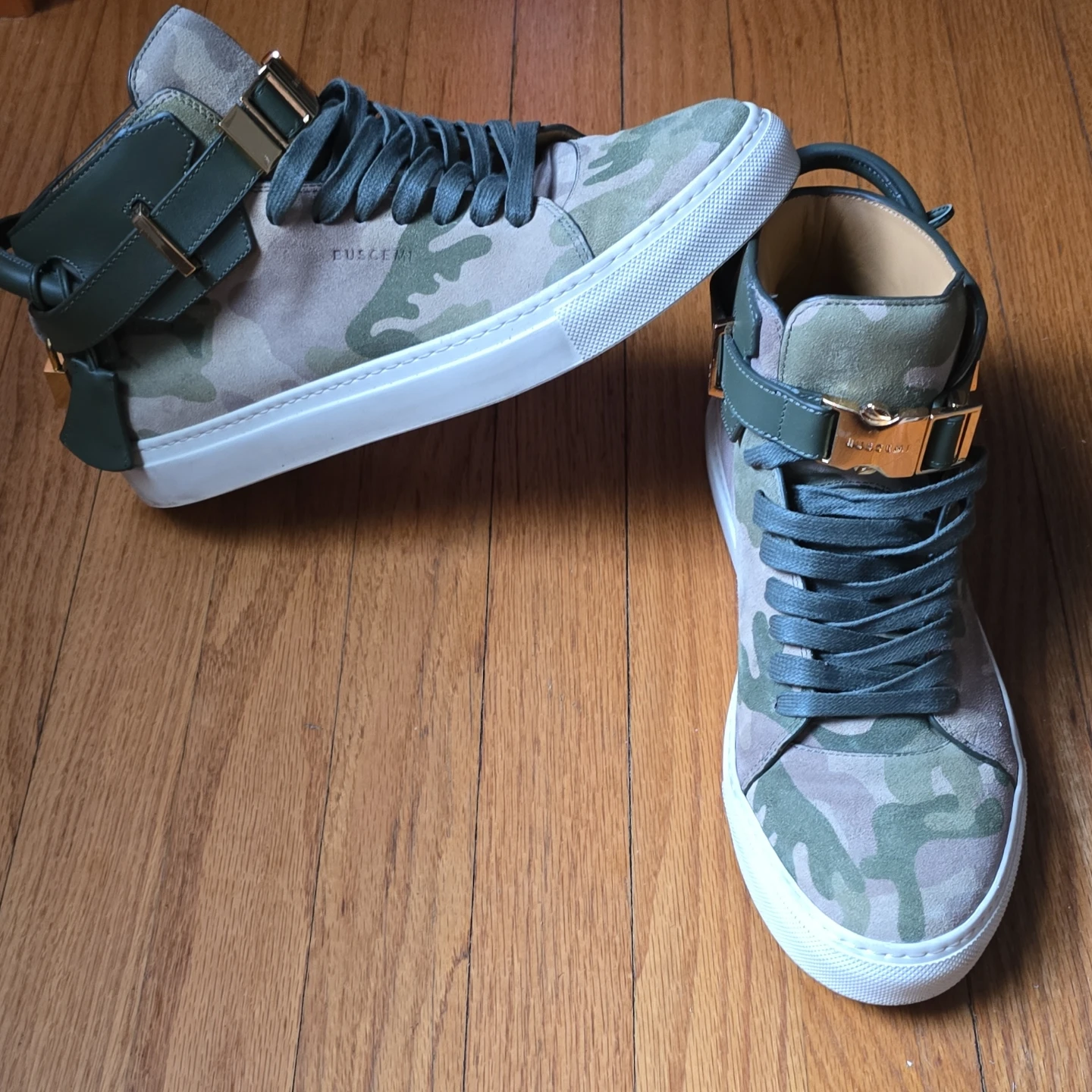 Buscemi Camo High-Top Sneakers with Gold Buckle - photo 2