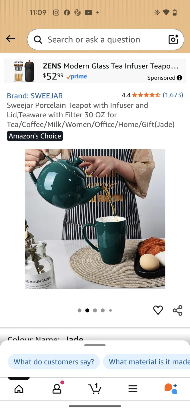 Sweejr Porcelain Teapot with Infuser - Jade Green, 30 OZ - photo 2