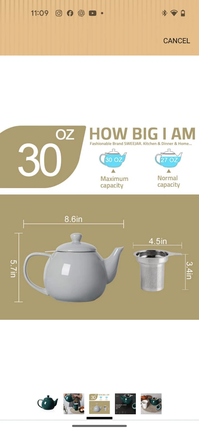 Sweejr Porcelain Teapot with Infuser - Jade Green, 30 OZ - photo 3