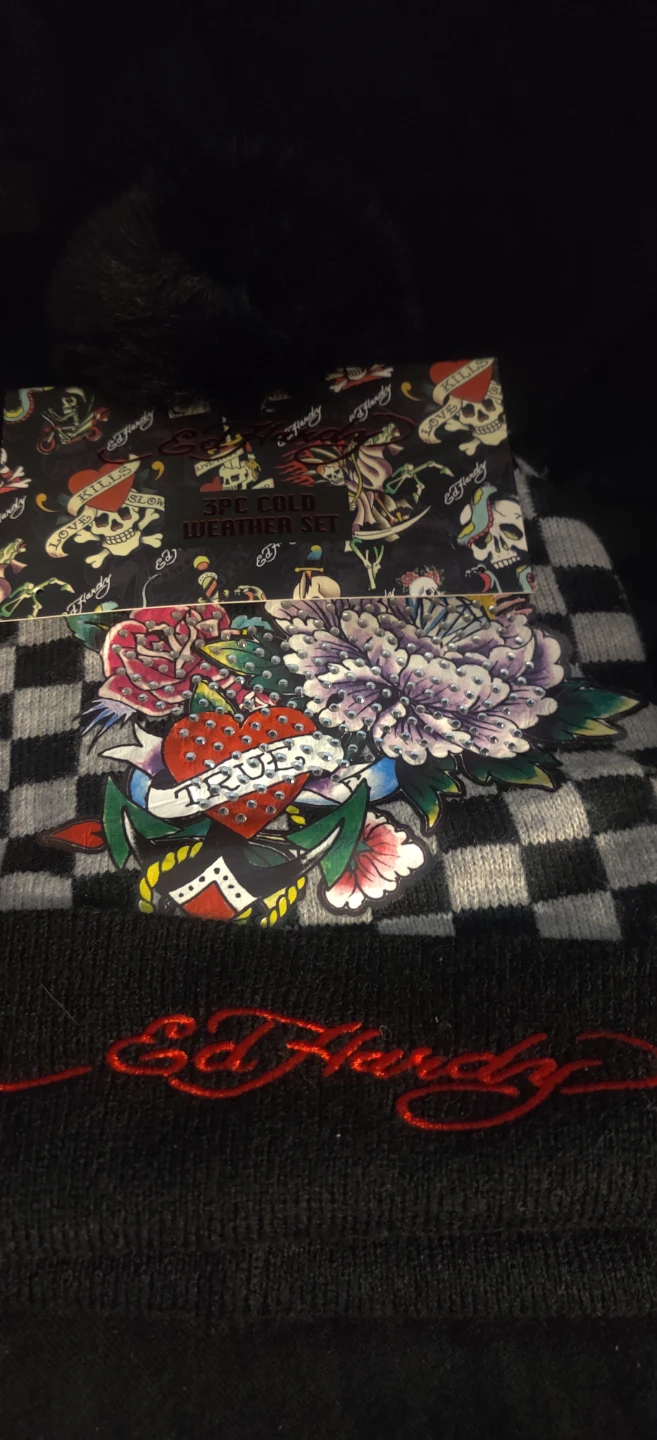 Ed Hardy Black & Grey Checkerboard Beanie