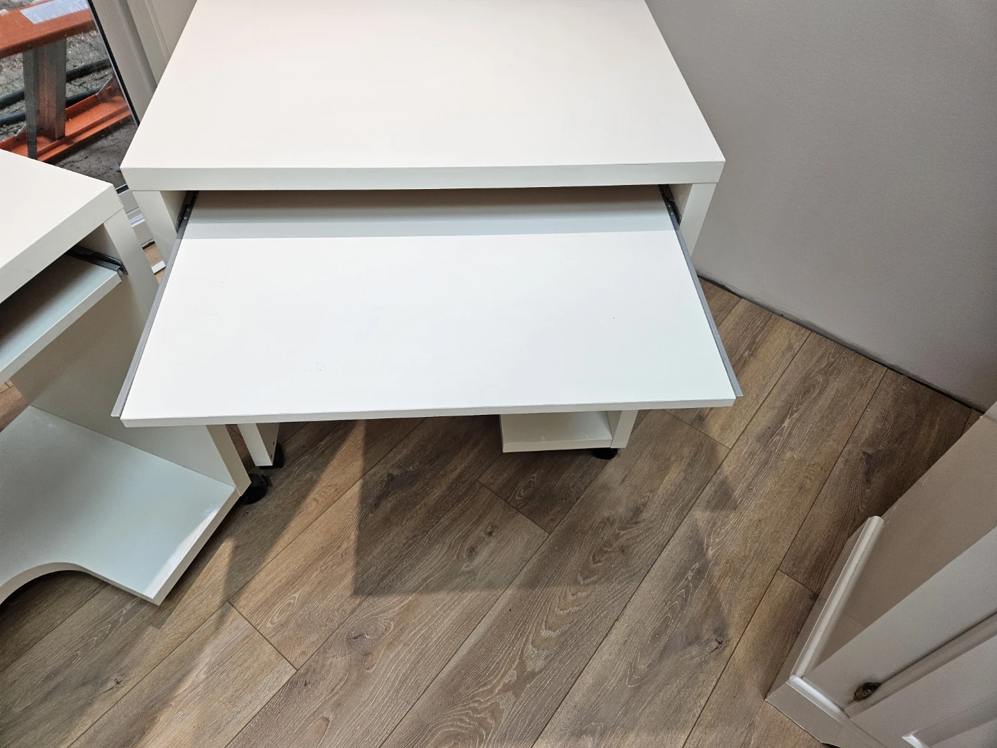 Two white IKEA computer desks with keyboard trays - photo 5