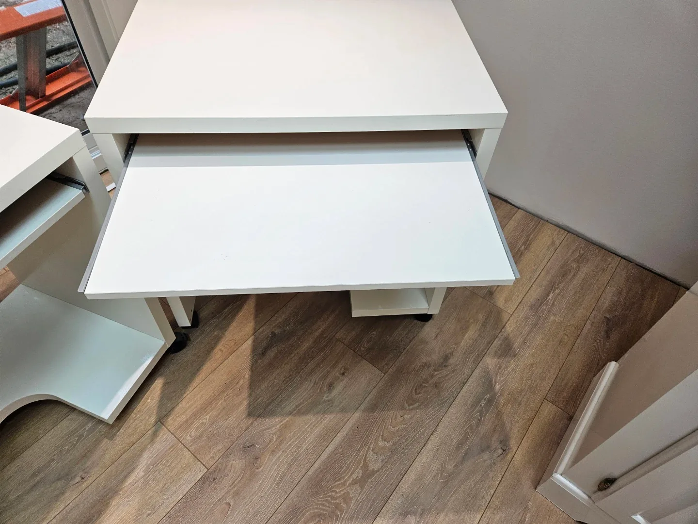 Two white IKEA computer desks with keyboard trays - photo 5