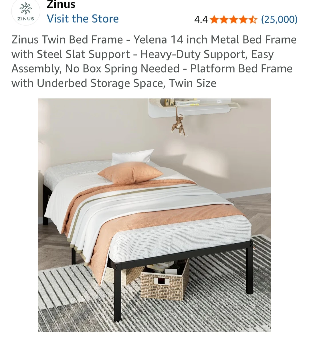 Moving sale - Zinus Yelena 14 inch Metal Twin Bed Frame