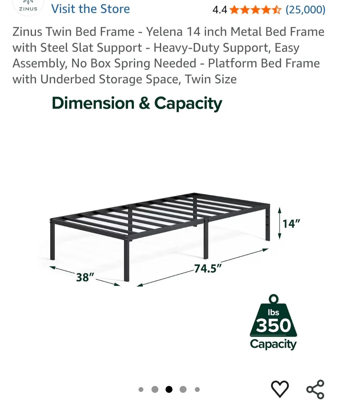 Moving sale - Zinus Yelena 14 inch Metal Twin Bed Frame - photo 2