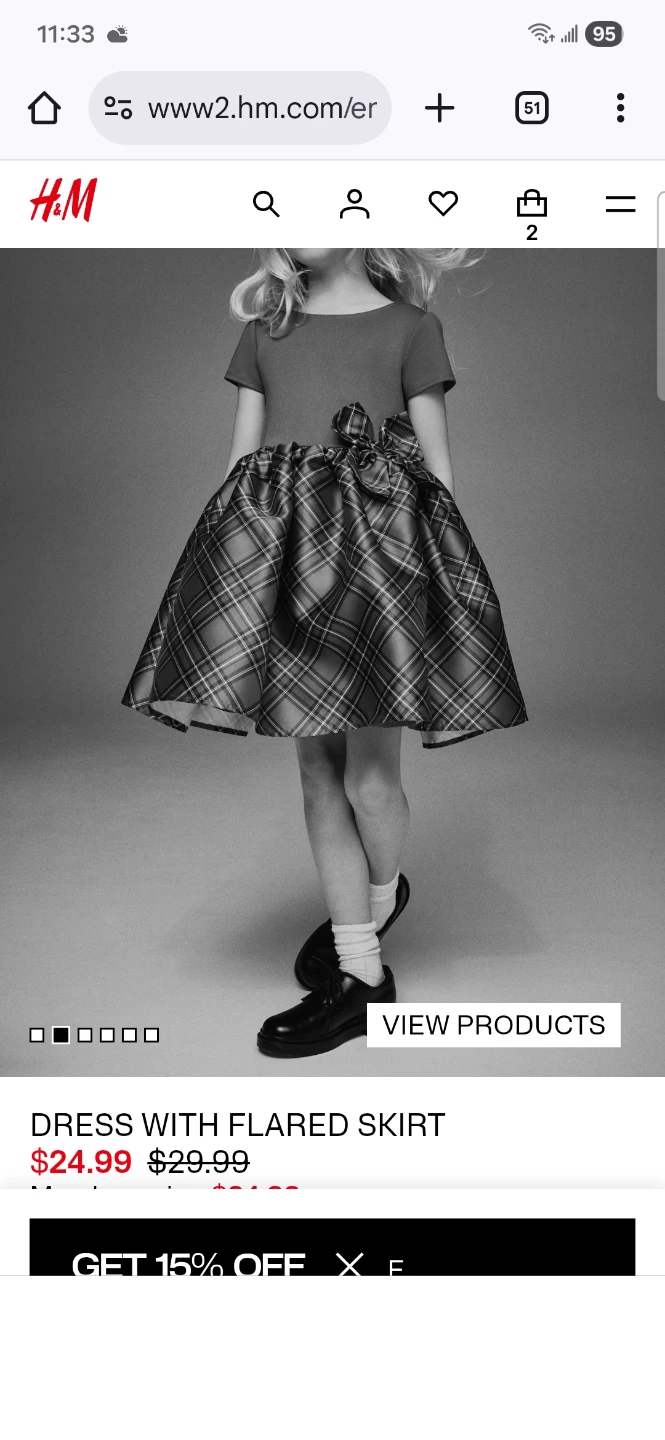 Girls Plaid Flared Skirt Dress - H&M Size 4-6 - photo 3