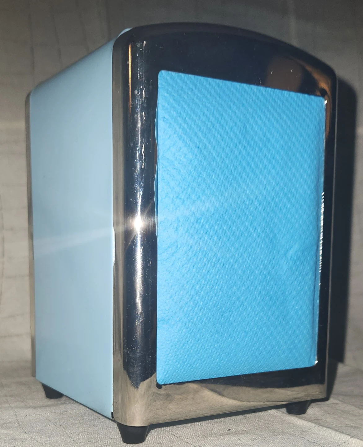 Light Blue Napkin Holder with Chrome Trim