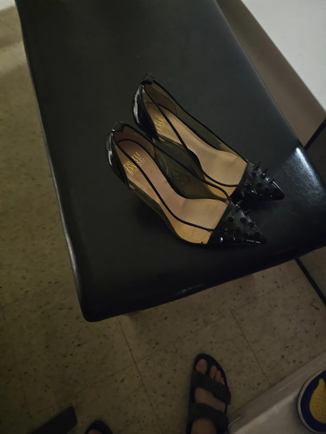 Truth or Dare Black Studded Clear Heels
