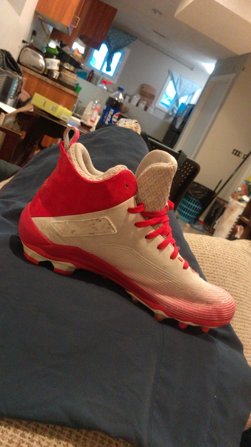 Under Armour Red & White Football Cleats Size 11.5