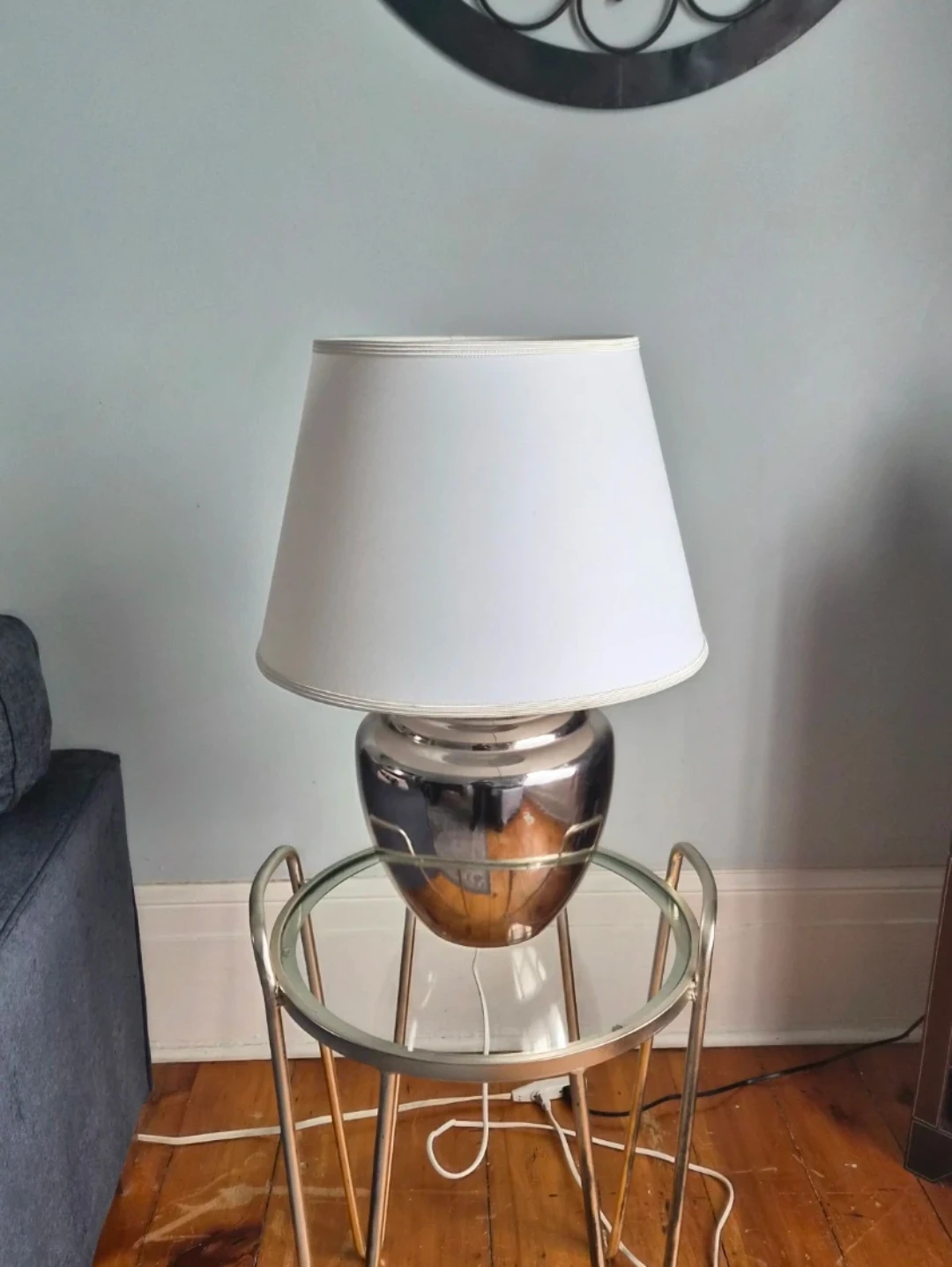 Table Lamp with Silver Base and White Fabric Shade - photo 2