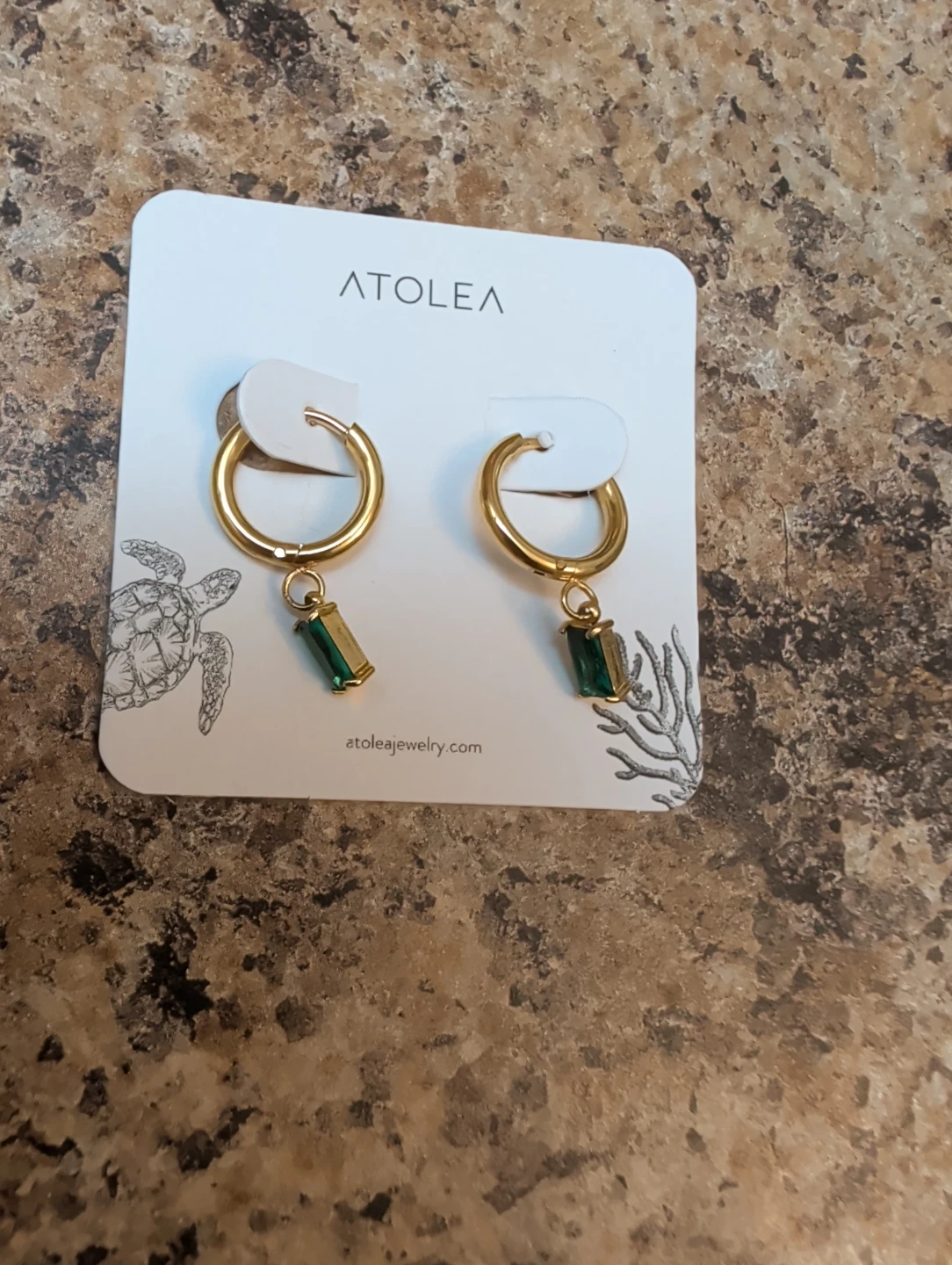 ATOLEA Gold Hoop Earrings with Green Gemstones