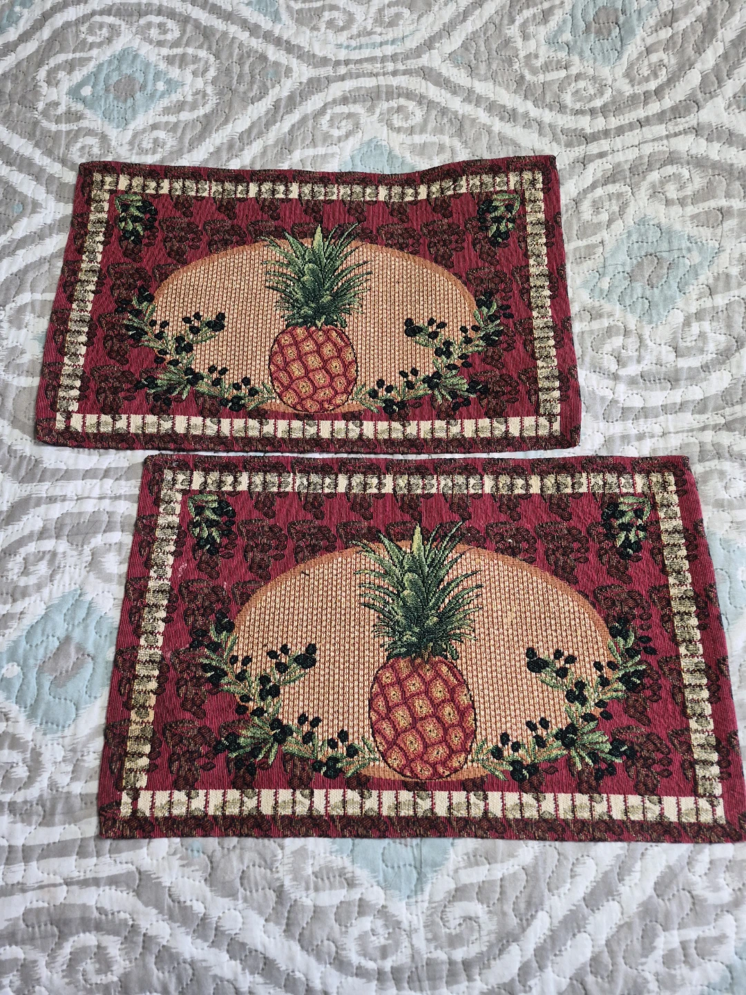 Pair of Vintage 20" x 12" Pineapple Tapestry Placemats