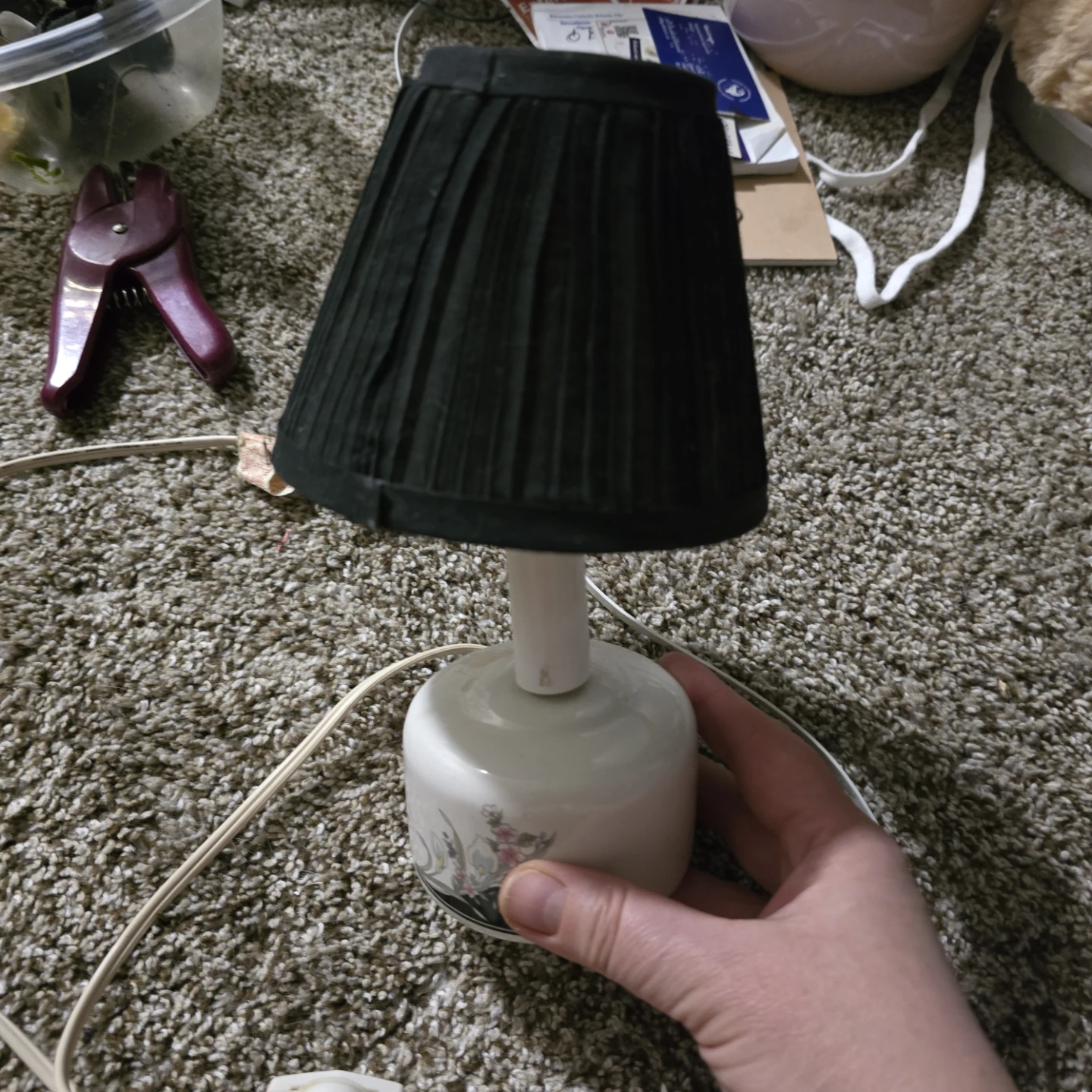 Small Ceramic Table Lamp with Black Pleated Shade