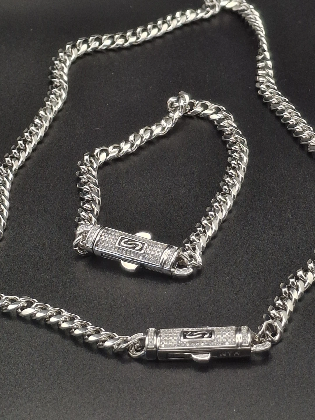 Silver stainless Chain Necklace Bracelet Set - photo 2