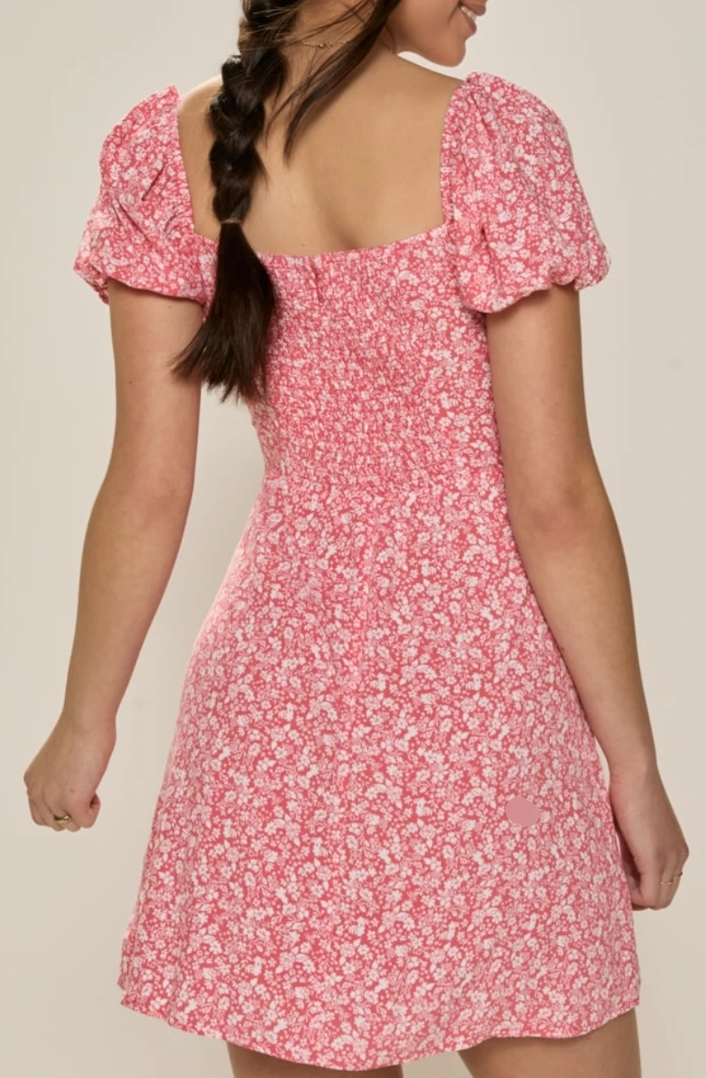 Francesca's Pink Floral Puff Sleeve Mini Dress (L) - photo 2