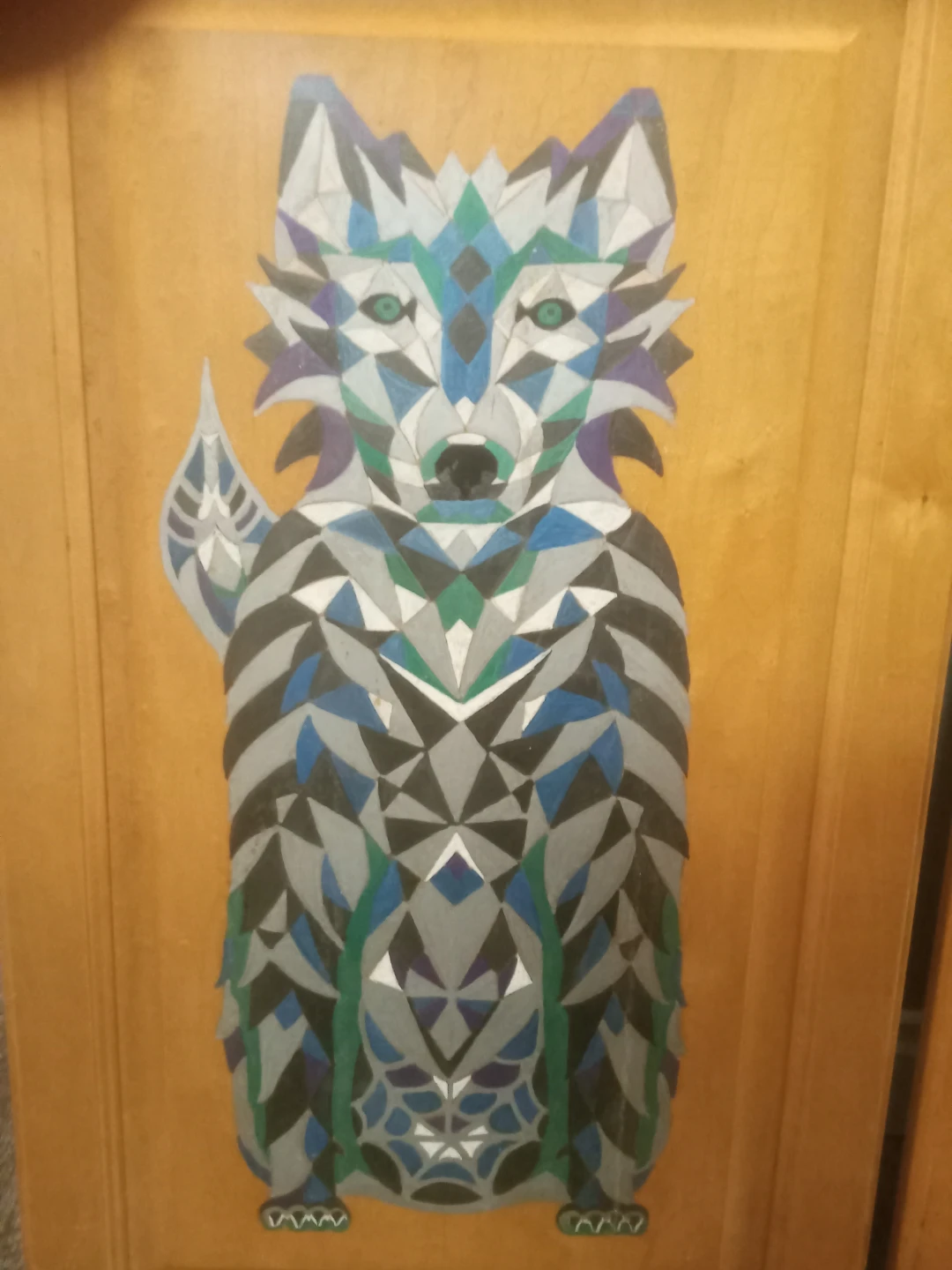 Set of 3 Cabinet Doors with Wolf Art - photo 2