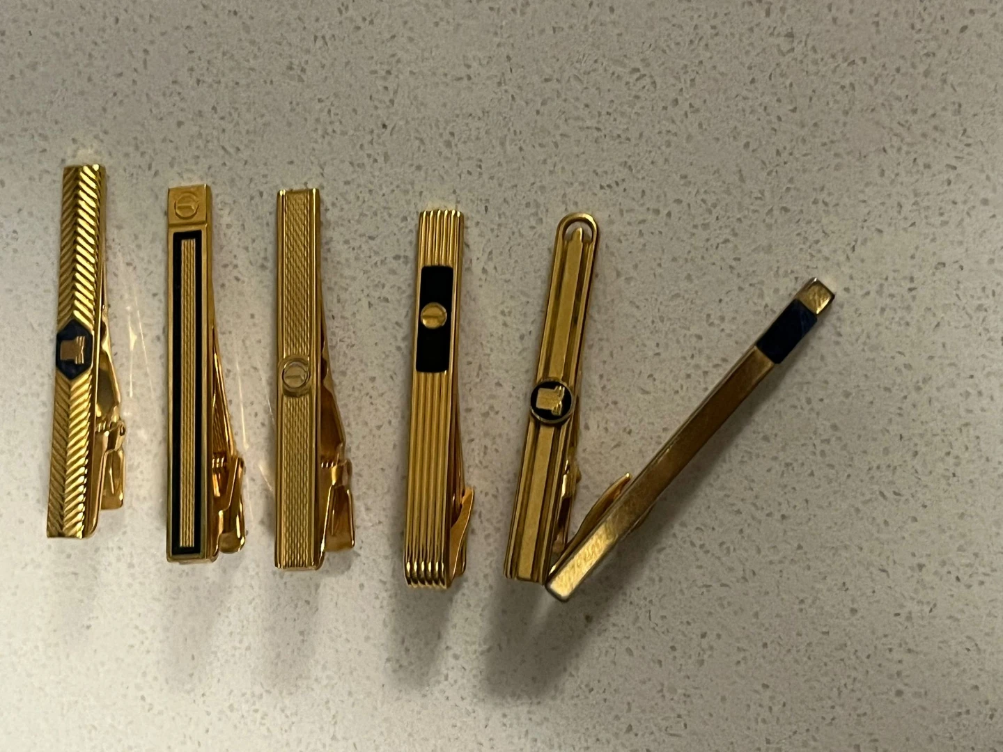 Lot of 6 Gold Tone Tie Clips with Various Designs