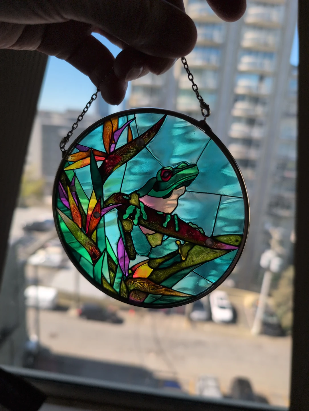 Stained Glass Sun Catcher - Frog and Bird of Paradise - photo 3