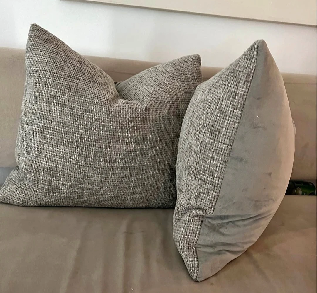 Grey Textured Down Feather Throw Pillow Set