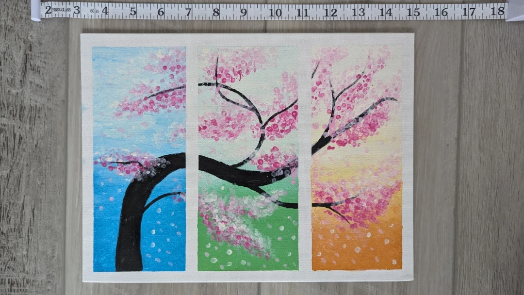 Hand-Painted Triptych Cherry Blossom Tree Canvas Art 🌱 - photo 2