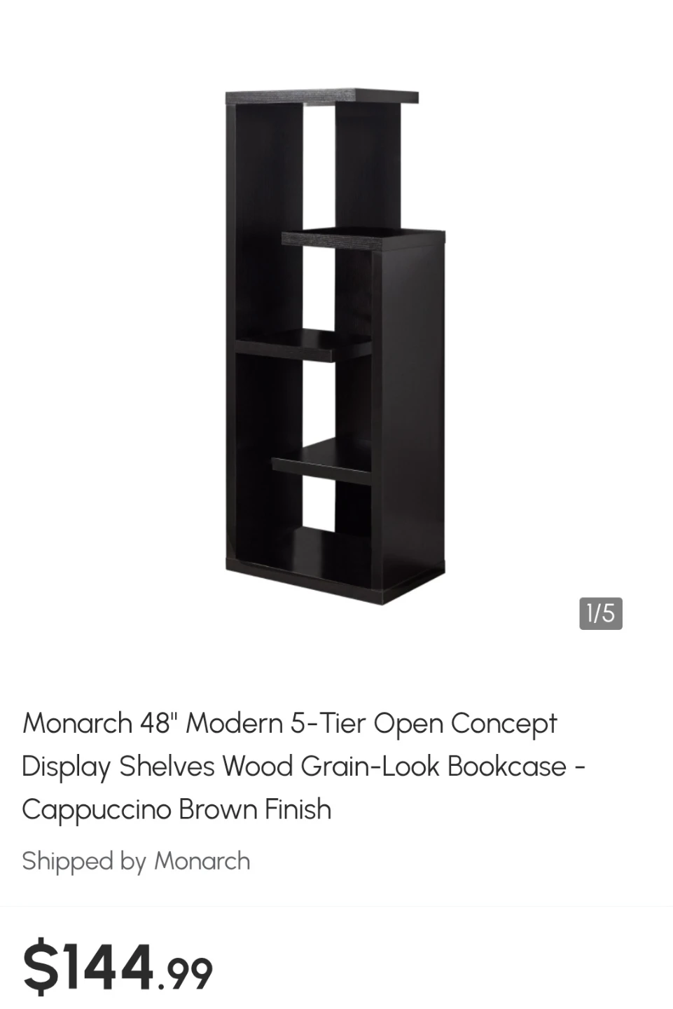 Monarch 48" Modern 5-Tier Open Concept Bookcase