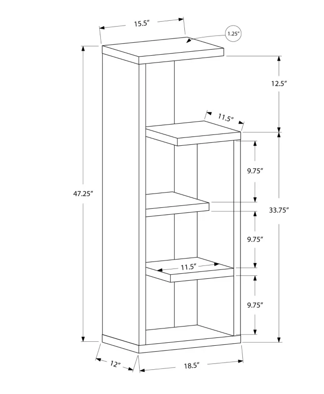 Monarch 48" Modern 5-Tier Open Concept Bookcase - photo 2