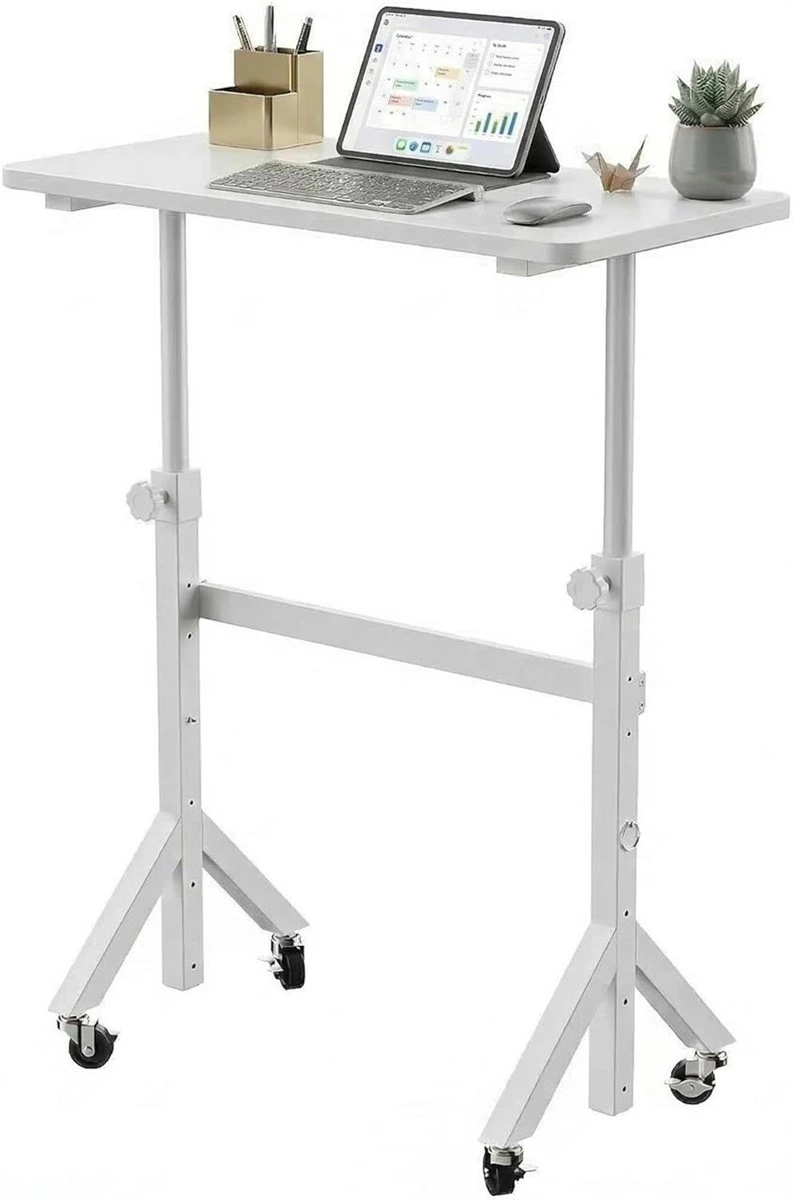 White Adjustable Height Rolling Laptop Desk