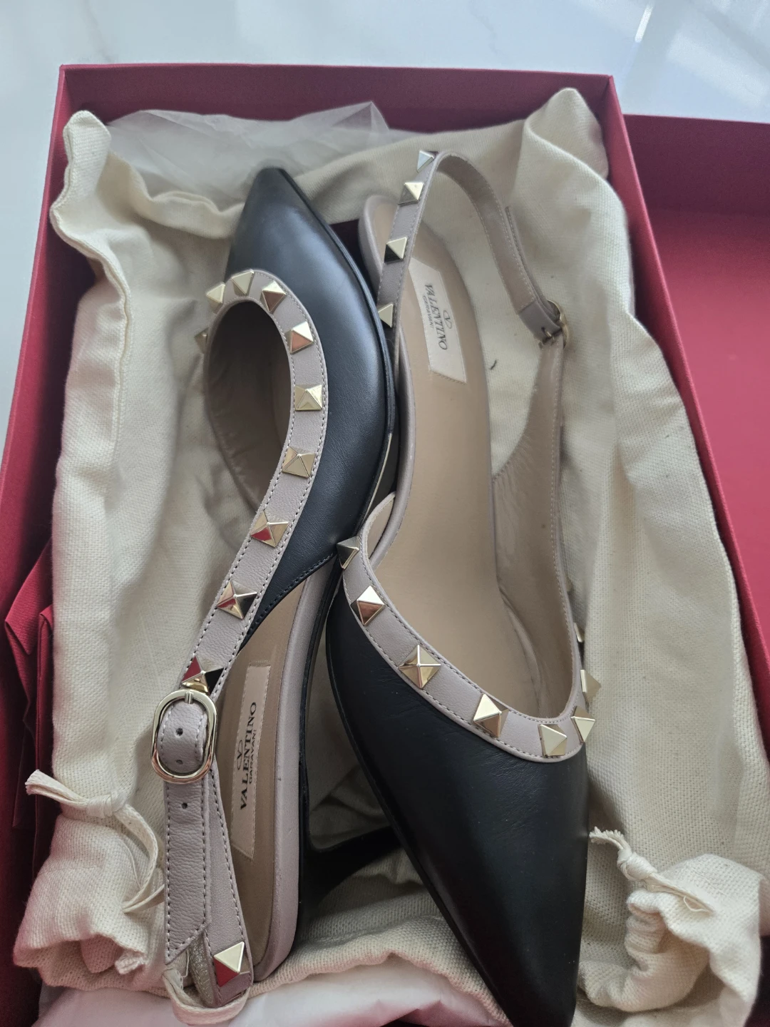 Valentino Garavani Rockstud Slingback Heels - Black/Nude - photo 2