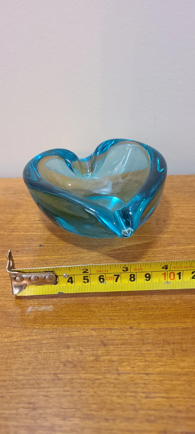 Vintage Blue Glass Heart Shaped Ashtray